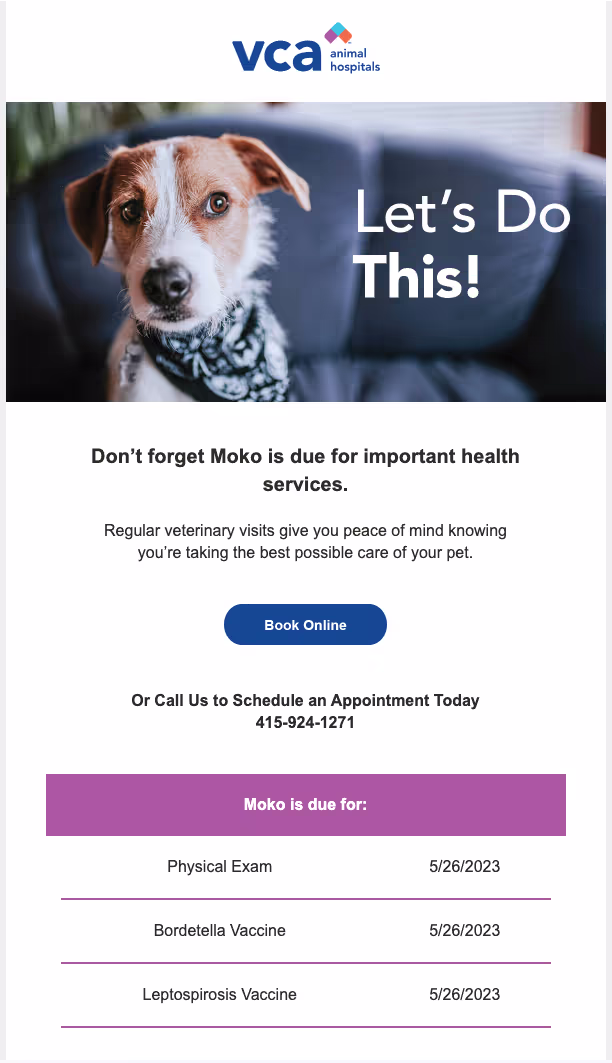The matching email